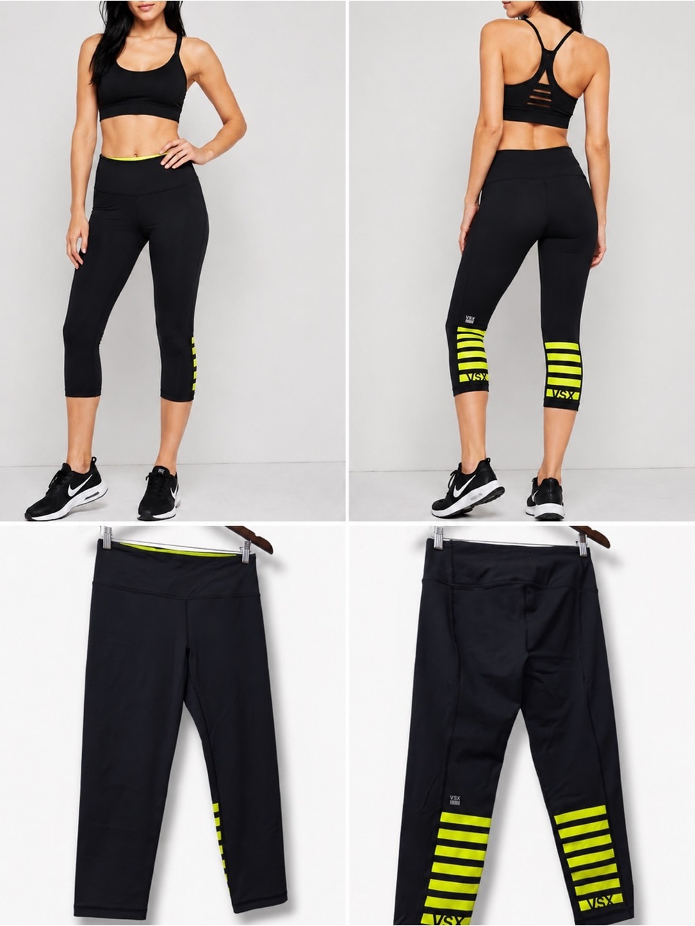 Victoria Secret Sport | NWOT Black Neon Yellow Stripe Capri Leggings (size M)